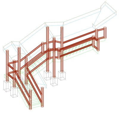 4. Трехмерная пространственная модель деревянной лестницы в AutoCAD