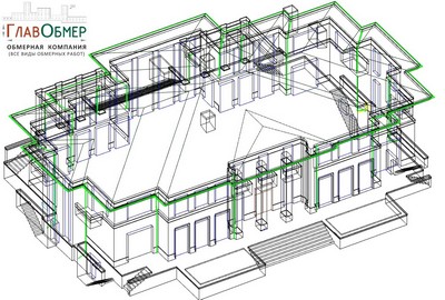 15. 3Д проволочная (каркасная) модель коттеджа для разработки проекта архитектурного освещения