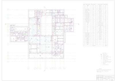 15. Обмерочный план первого этажа кинотеатра с отображением проектных осей и входной группы