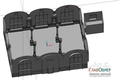 6. 3D модель помещения с колоннами (вид сверху), выполненное по данным лазерного сканирования