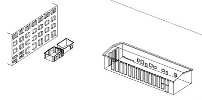 12. Трехмерная 3D модель склада с привязкой к административно-бытовому зданию