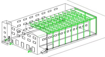 2. Трехмерная каркасная (проволочная модель) здания склада